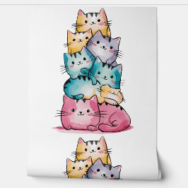 Whimsisches Aquarell Cats Mauer - Moderne Kunst Tapete