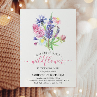 Whimsisches Aquarell Wildblume 1. Geburtstag Einladung