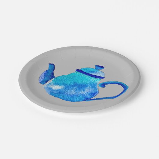 Whimsisches Aquarellblau Pappteller (Schrägansicht)