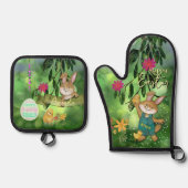 Whimsisches Aquarellbunny Ofenhandschuh & Topflappen-Set (Vorderseite)