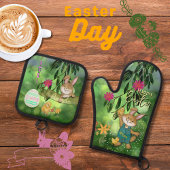 Whimsisches Aquarellbunny Ofenhandschuh & Topflappen-Set