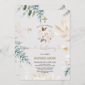 Whimsisches Aquarellfarben Rosa Blumengoldwein Chr Einladung (Vorne/Hinten)
