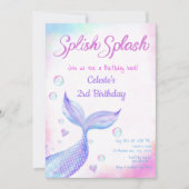 Whimsisches Aquarellmaid Splish Splash Glitzer Einladung (Vorderseite)