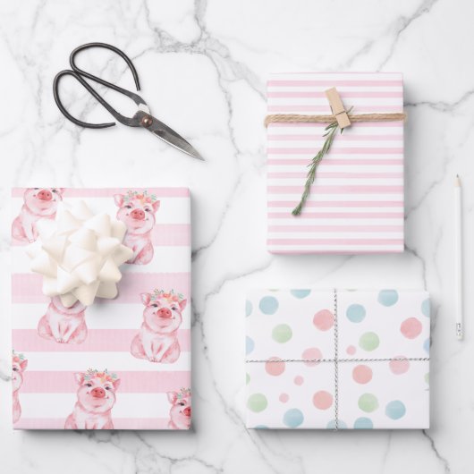 Whimsisches Aquarellschwein Geschenkpapier Set (Vorderseite)