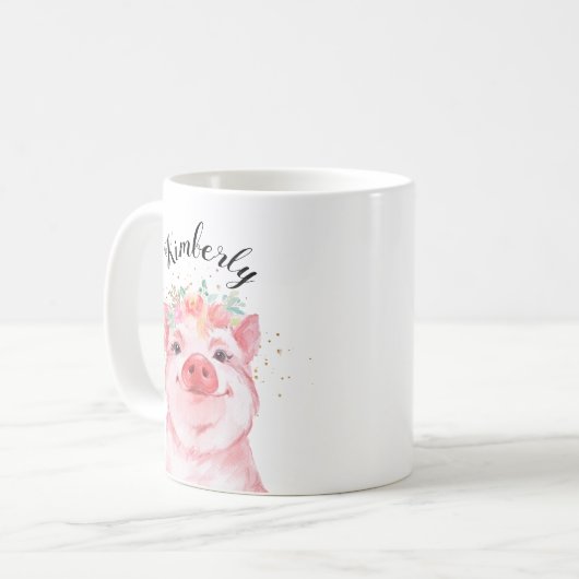 Whimsisches Aquarellschwein Kaffeetasse (Vorderseite Links)