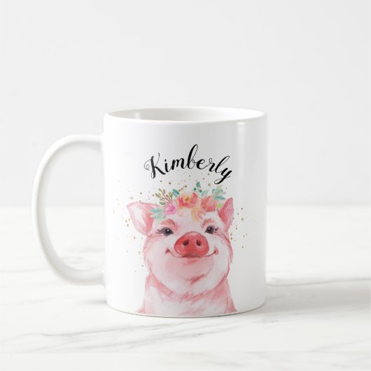 Whimsisches Aquarellschwein Kaffeetasse (Links)