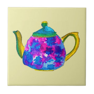 Whimsisches Aquarellteapot Fliese