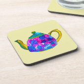 Whimsisches Aquarellteapot Getränkeuntersetzer (Linke Seite)