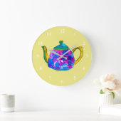 Whimsisches Aquarellteapot Große Wanduhr (Zuhause)