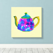 Whimsisches Aquarellteapot Leinwanddruck (Insitu (Holzboden))