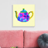 Whimsisches Aquarellteapot Leinwanddruck (Insitu (Wohnzimmer))