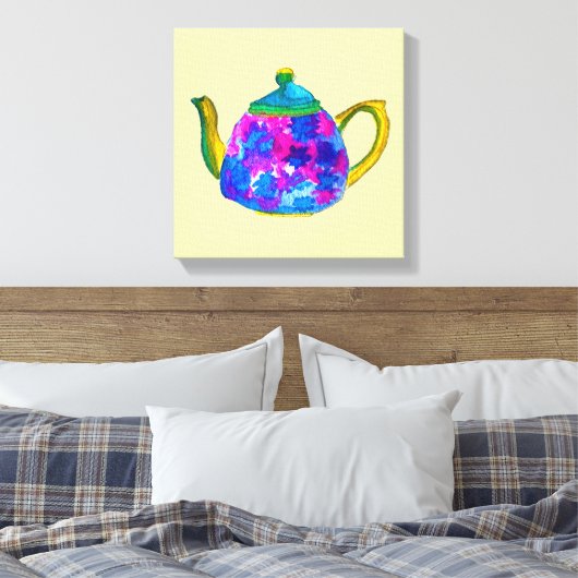 Whimsisches Aquarellteapot Leinwanddruck (Insitu (Schlafzimmer))
