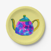 Whimsisches Aquarellteapot Pappteller (Vorderseite)
