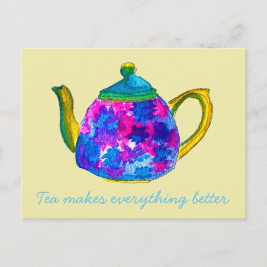 Whimsisches Aquarellteapot Postkarte (Vorderseite)