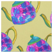 Whimsisches Aquarellteapot Stoff (Nahaufnahme)