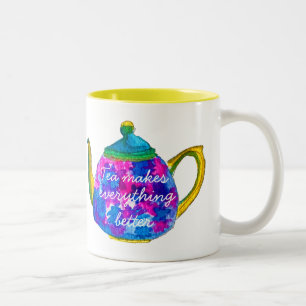 Whimsisches Aquarellteapot Zweifarbige Tasse