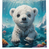 Whimsisches arktisches Eisbärenbad Duschvorhang (Vorderseite)