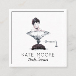 Whimsisches Baby auf Waage, Hebamme oder Doula Quadratische Visitenkarte