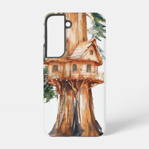 Whimsisches Baumhaus Wasserfarben Design Kunst Samsung Galaxy Hülle