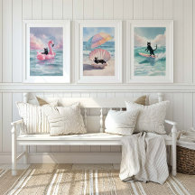 Whimsisches Black Cat Beach Print Set: Beach Life