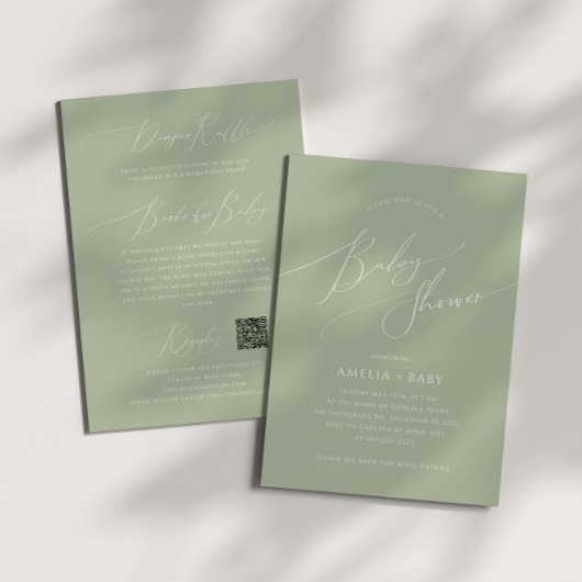 Whimsisches Blatt Grün | Alles in einer Babydusche Einladung