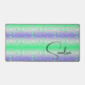 Whimsisches Blau- und Grünblütendesign Schreibtischunterlage (Vorderseite)