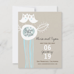 Whimsisches blaues Owls-Foto Save the Date