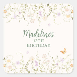 Whimsisches Blumengarten Party Geburtstag Quadratischer Aufkleber