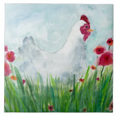 Whimsisches Blumenhühnchen Fliese (Vorderseite)