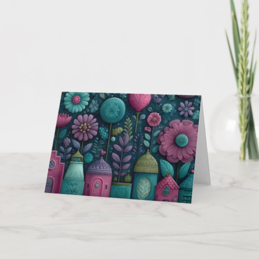 Whimsisches Blumenmuster Karte (Vorderseite)