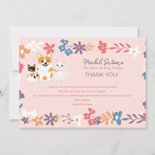 Whimsisches Blumentierliebhabergeschäft Dankeskarte (Vorderseite)