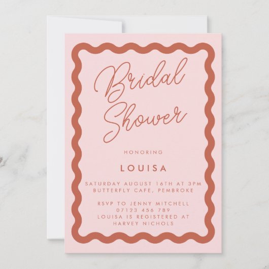 Whimsisches Blush & Terracotta Wavy Brautparty Einladung (Vorderseite)