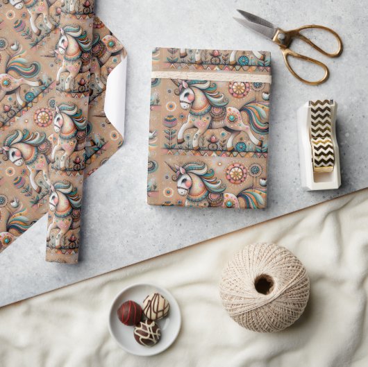 Whimsisches Boho-Dekor-Einhorn-Muster Geschenkpapier (Kunsthandwerk)