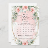 Whimsisches boho staubige Rosen und Eukalyptus Save The Date (Vorne/Hinten)