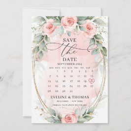 Whimsisches boho staubige Rosen und Eukalyptus Save The Date
