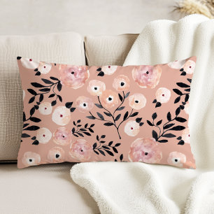 Whimsisches botanisches Druckrot Rosa Dekokissen