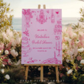 Whimsisches Brautparty aus weißem, rosa Handgezoge Poster