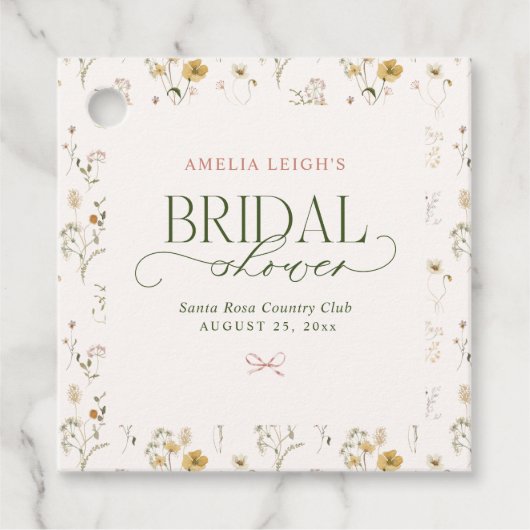 Whimsisches Brautparty "Garden & Bows" Geschenkanhänger (Vorderseite)