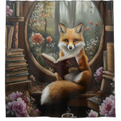 Whimsisches Buch Lover Reading Fox Duschvorhang (Vorderseite)