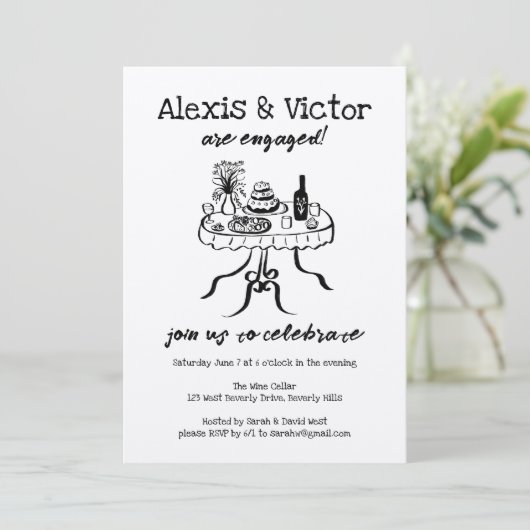 Whimsisches Buffet Abendessen Custom Engagement Pa Einladung (Stehend Vorderseite)