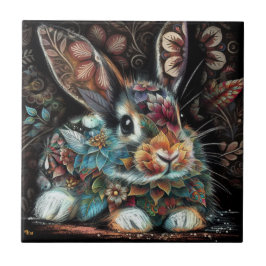 Whimsisches Bunny Rabbit Abstrakt Black Aquamarin Fliese