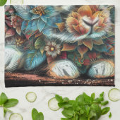 Whimsisches Bunny Rabbit Abstrakt Black Aquamarin Geschirrtuch (Gefaltet)