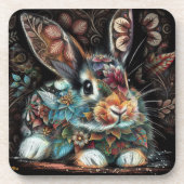 Whimsisches Bunny Rabbit Abstrakt Black Aquamarin Getränkeuntersetzer (Vorderseite)