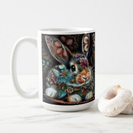 Whimsisches Bunny Rabbit Abstrakt Black Aquamarin Kaffeetasse