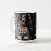 Whimsisches Bunny Rabbit Abstrakt Black Aquamarin Kaffeetasse (Vorderseite Links)