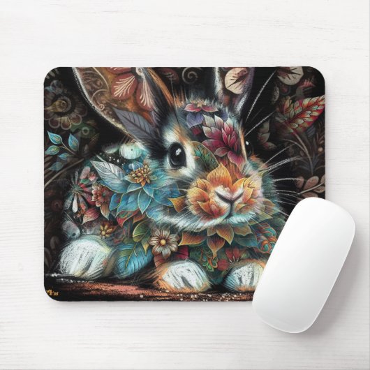 Whimsisches Bunny Rabbit Abstrakt Black Aquamarin Mousepad (Mit Mouse)