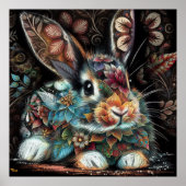 Whimsisches Bunny Rabbit Abstrakt Black Aquamarin Poster (Vorne)