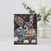Whimsisches Bunny Rabbit Abstrakt Black Aquamarin Postkarte (Stehend Vorderseite)
