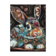 Whimsisches Bunny Rabbit Abstrakt Black Aquamarin