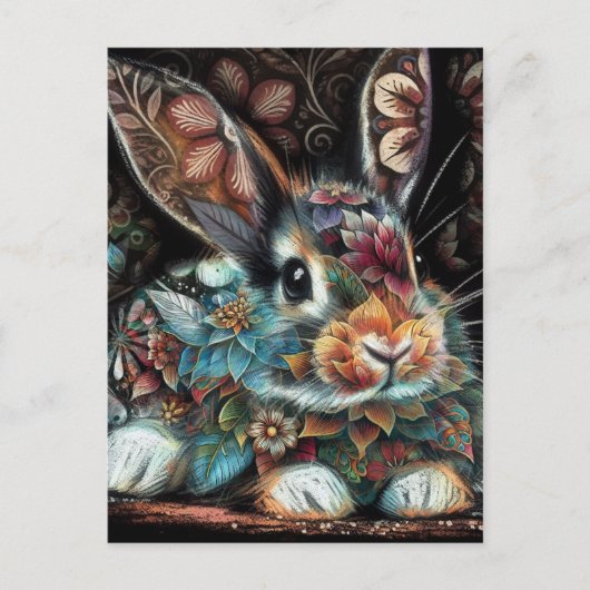 Whimsisches Bunny Rabbit Abstrakt Black Aquamarin Postkarte (Vorderseite)